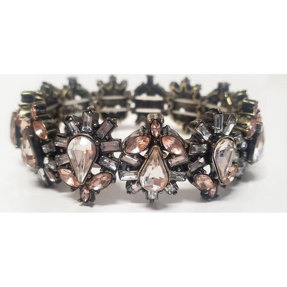 Sugar Fix by Bauble Bar Bracelet Stretch Pink/Grey Rhinestones Florets Reversed - Picture 10 of 11